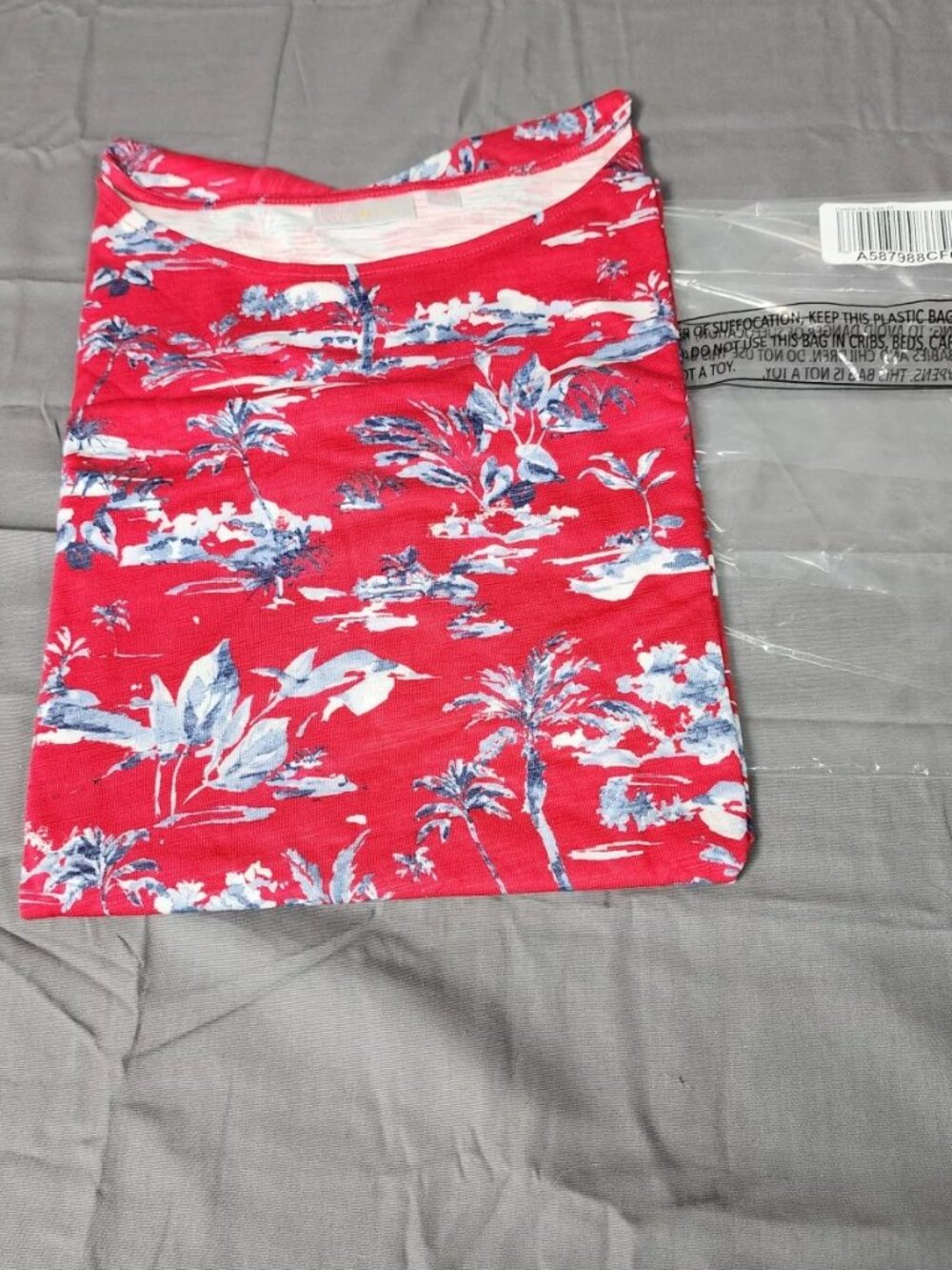 Belle by Kim Gravel Womens 4X Red Tropical Palm Tree 3/4 Sleeve Scoop Neck Top